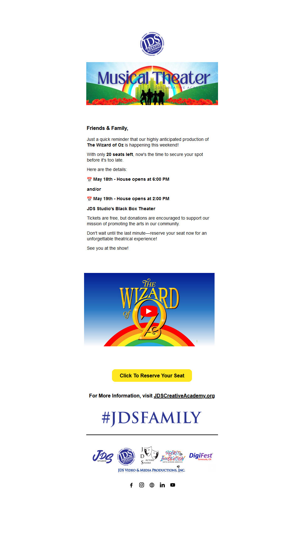 Don't Miss Out! The Wizard of Oz Production - Limited Seats Remaining