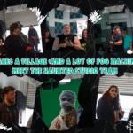 Haunted Studio team setting up fog machines and Halloween decorations at JDS Creative Academy.